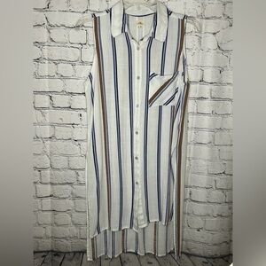 O'Neill White and Blue Striped Shirt Dress